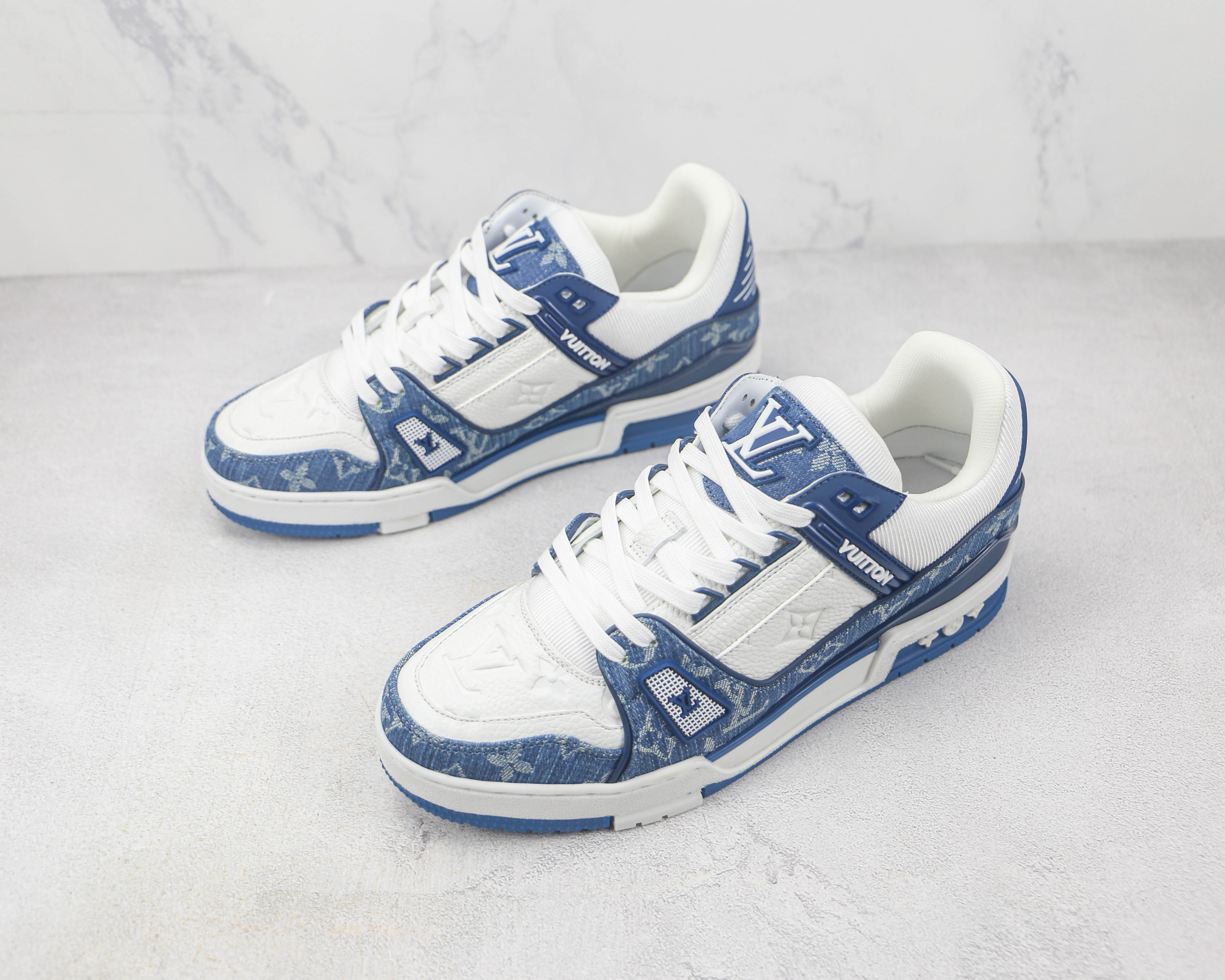 L. Vuitton LV Trainer Monogram Denim White Blue