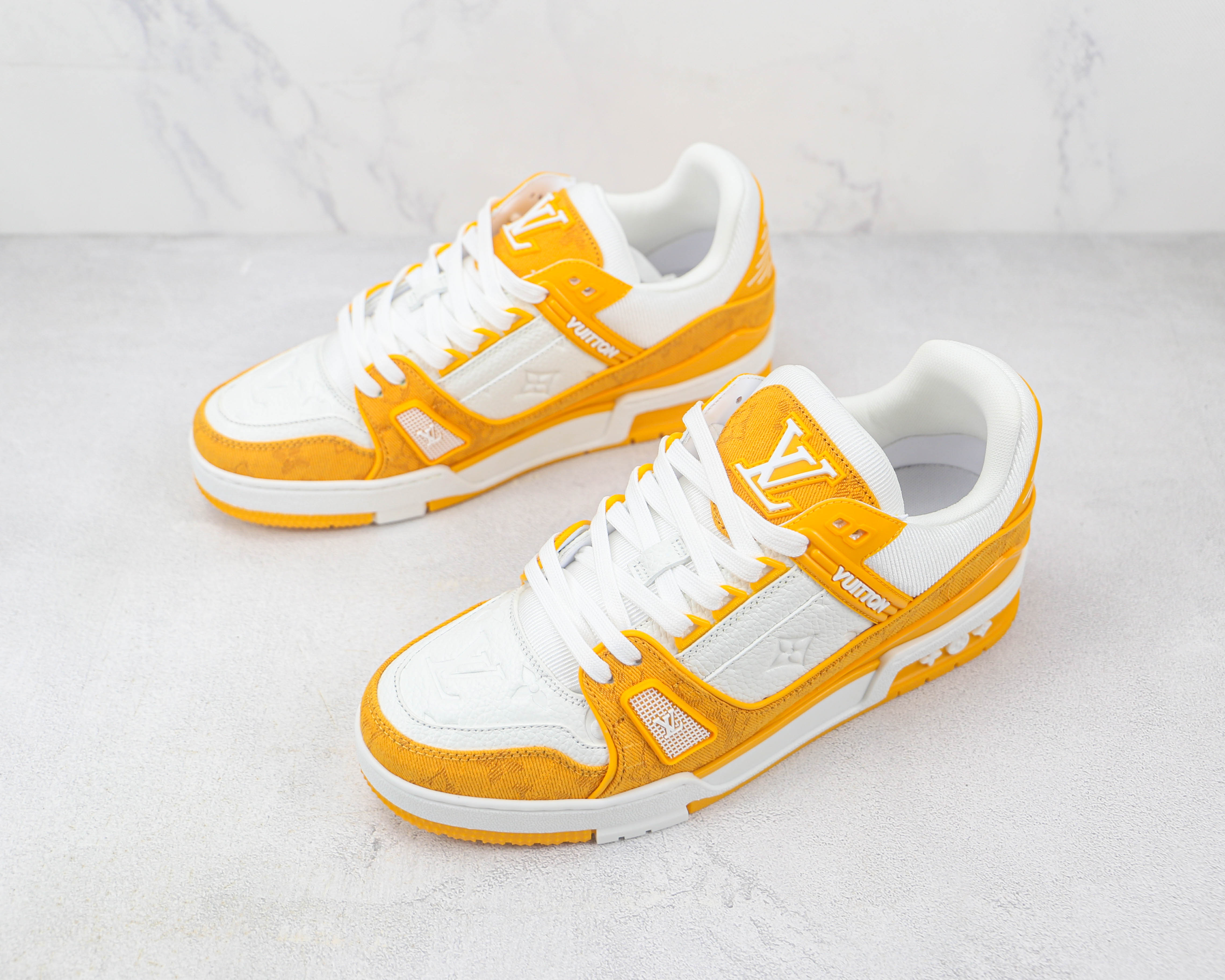 L. Vuitton Trainer Yellow Monogram Denim White