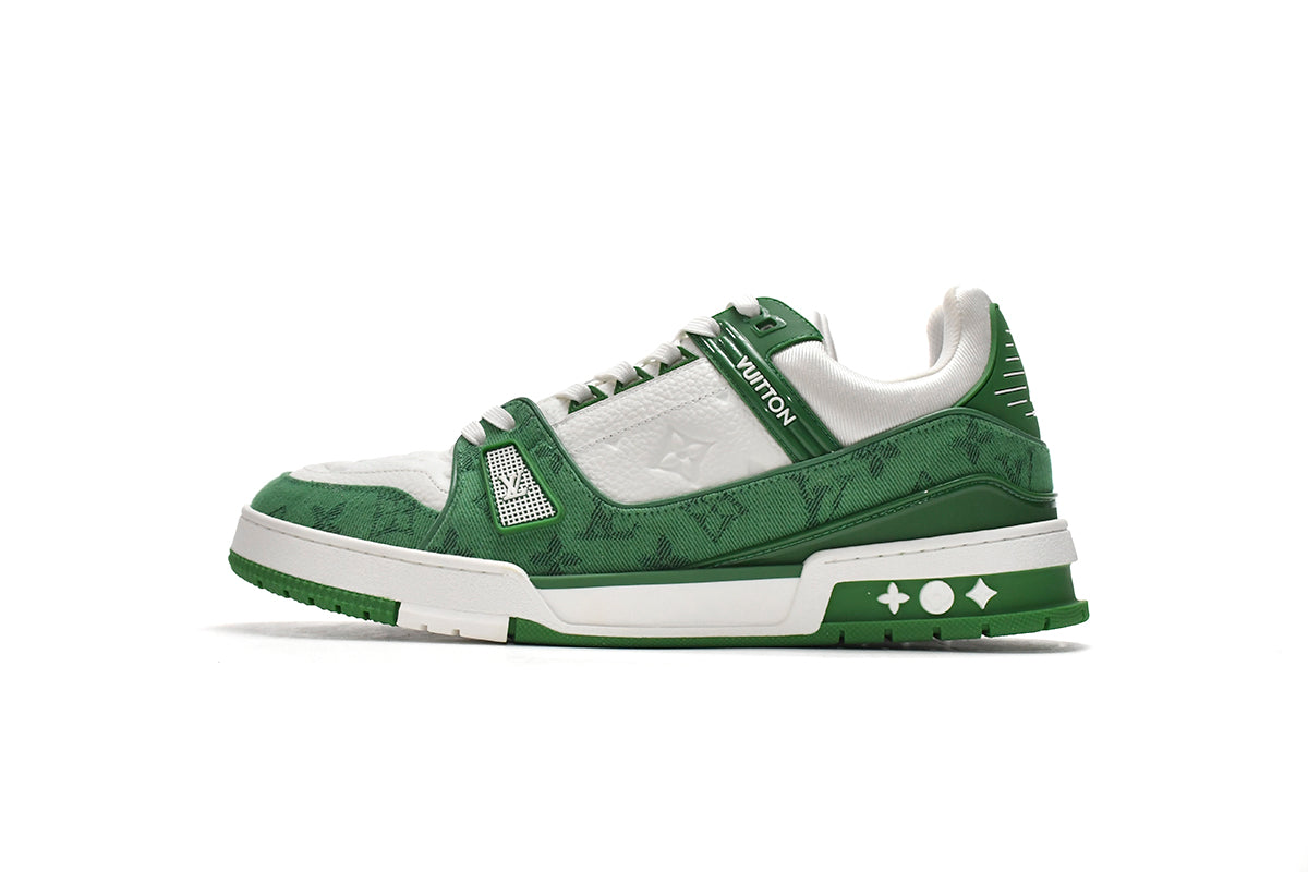 L. Vuitton Trainer Green Monogram Denim White