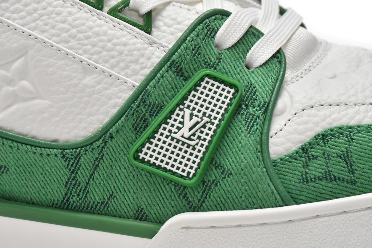 L. Vuitton Trainer Green Monogram Denim White