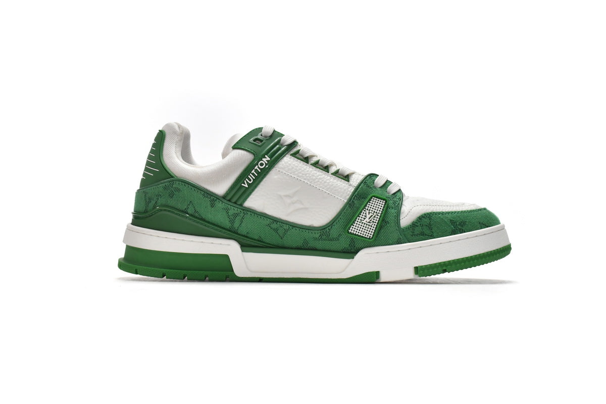 L. Vuitton Trainer Green Monogram Denim White
