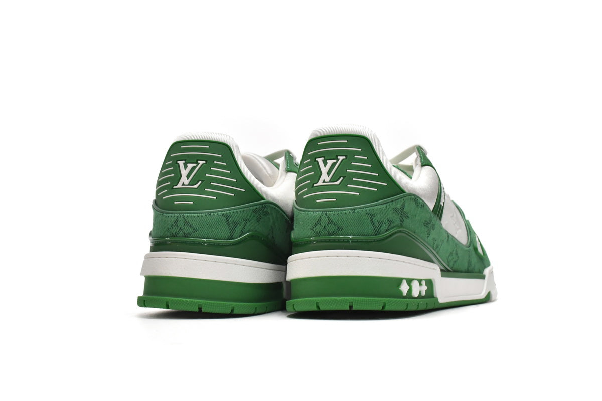 L. Vuitton Trainer Green Monogram Denim White