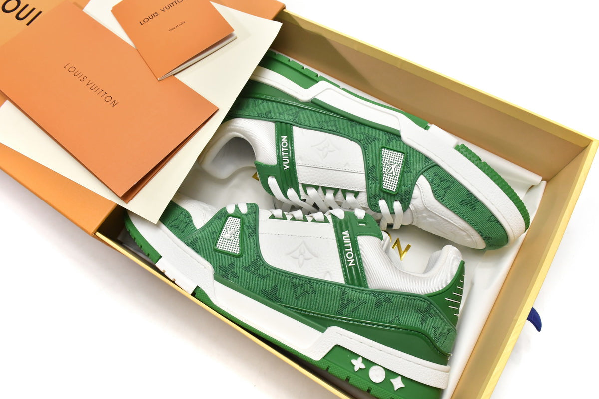 L. Vuitton Trainer Green Monogram Denim White