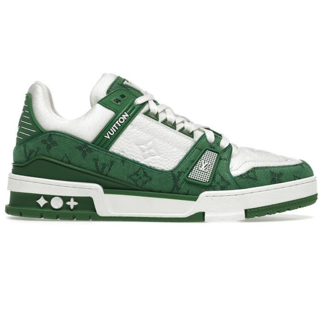 L. Vuitton Trainer Green Monogram Denim White