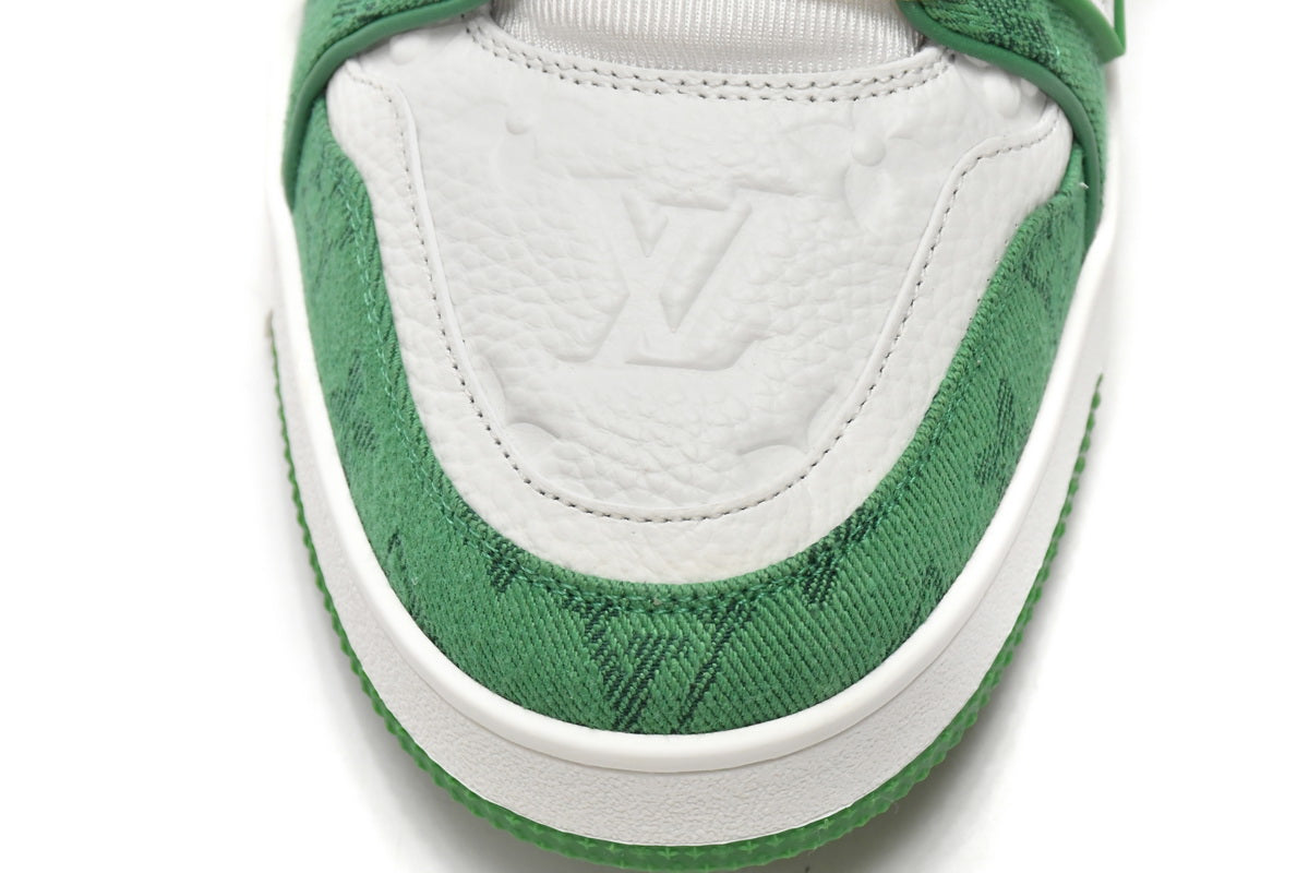 L. Vuitton Trainer Green Monogram Denim White