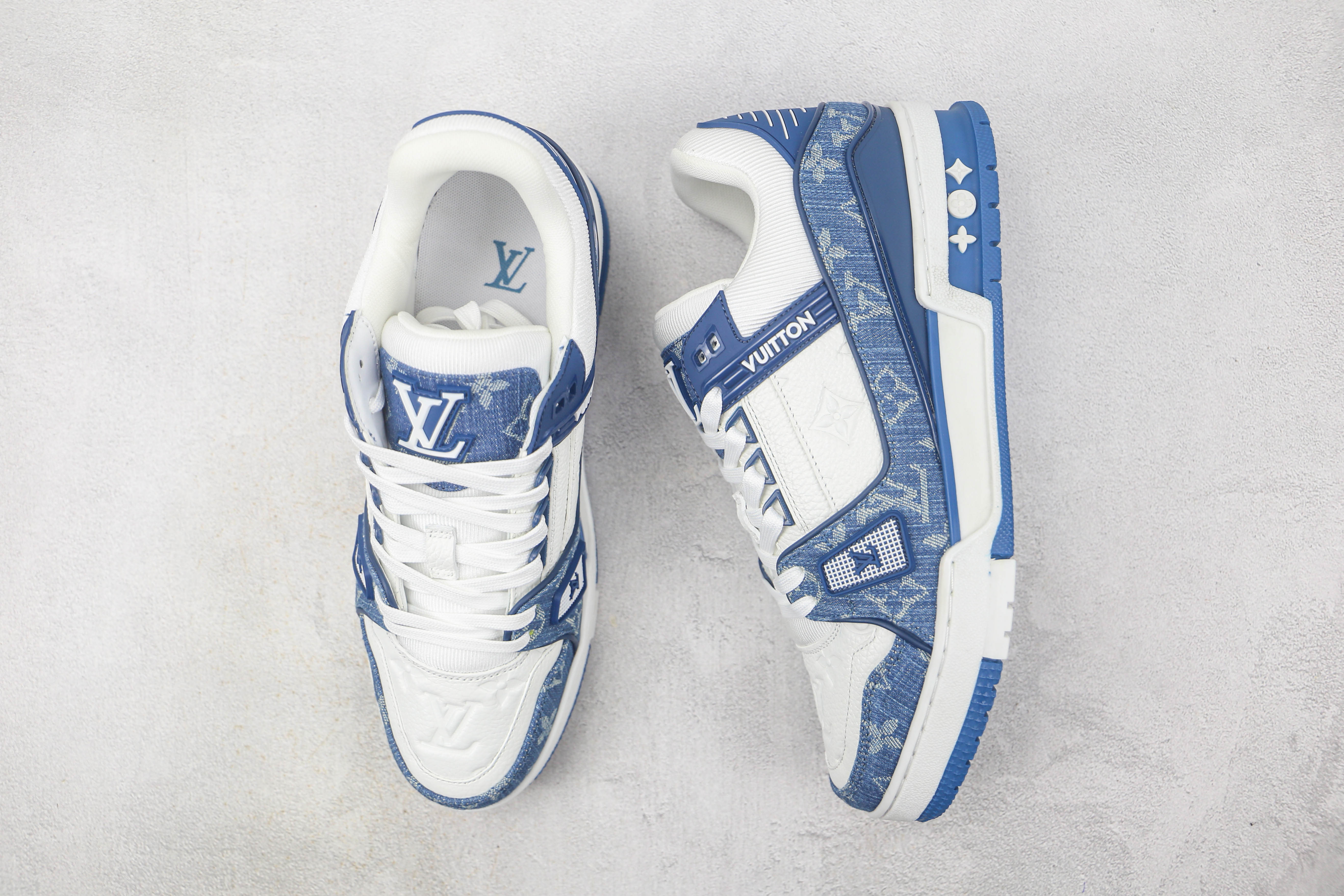L. Vuitton LV Trainer Monogram Denim White Blue